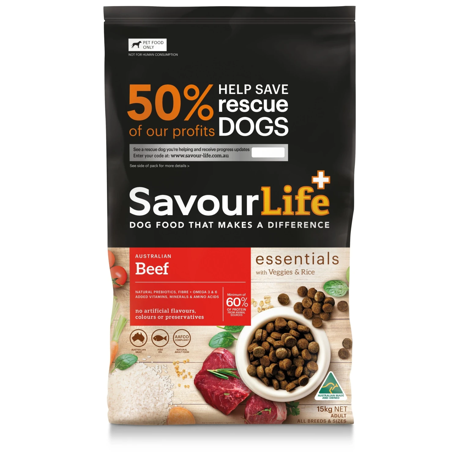Savourlife Essentials Dry Dog Food Beef With Veggies & Brown Rice 15kg
