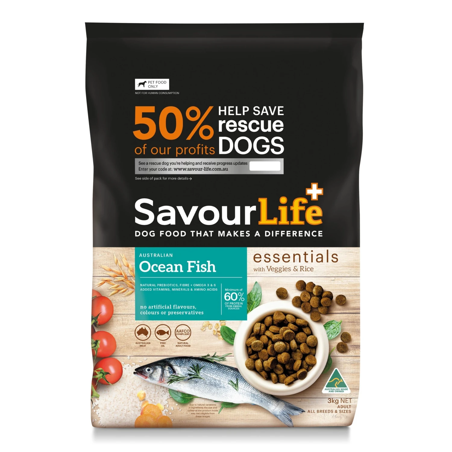 Savourlife Essentials Dry Dog Food Ocean Fish With Veggies & Rice 3kg